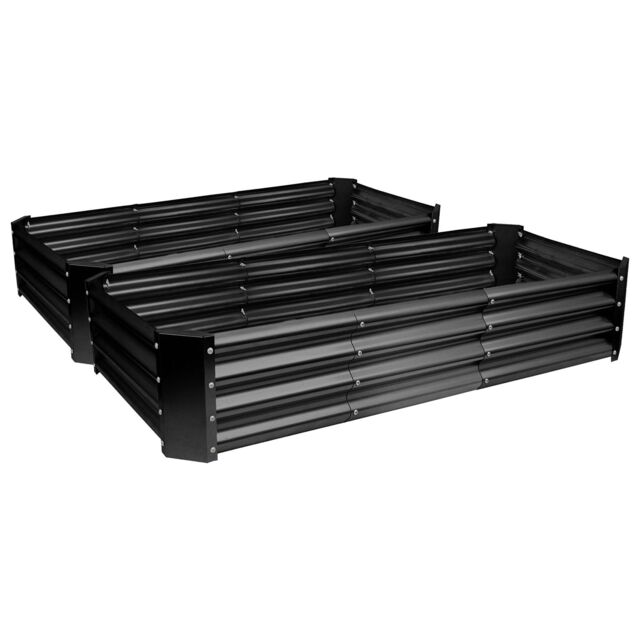Harbour Housewares Raised Garden Beds - 2x Rectangular Bottomless Galvanised Steel Planter 180 x 90cm in Black - Size: 180 x 90 cm - image 1