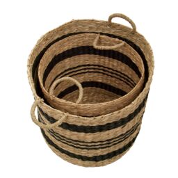 Orsina Set of 2 Seagrass Baskets with Black Stripes, Striped Storage Baskets, Distinctive Decorative Baskets in Natural - thumbnail 3