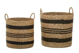 Orsina Set of 2 Seagrass Baskets with Black Stripes, Striped Storage Baskets, Distinctive Decorative Baskets in Natural - thumbnail 1