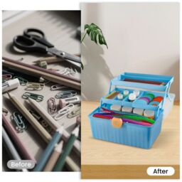 Hinsinc 12inch Multipurpose Storage Organizer Dividers Plastic Tool Box Sewing in Blue - thumbnail 3