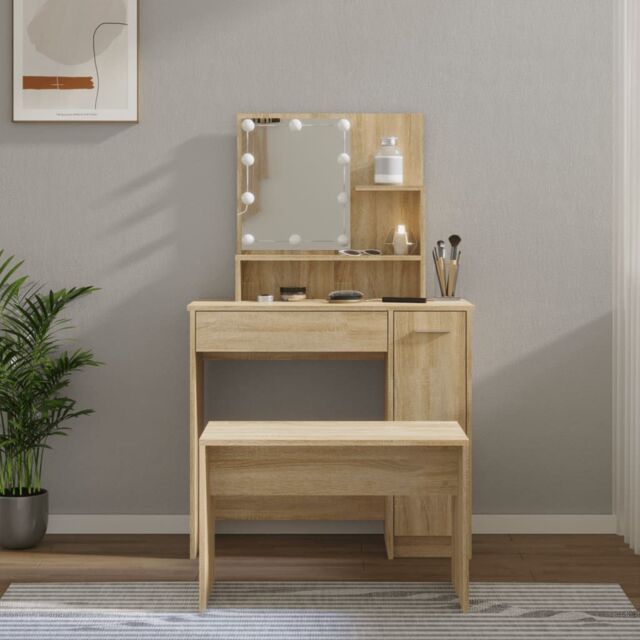 Berkfield Home Dressing Table Set with LED Sonoma Oak Engineered Wood in Brown - image 1