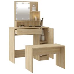 Berkfield Home Dressing Table Set with LED Sonoma Oak Engineered Wood in Brown - thumbnail 5