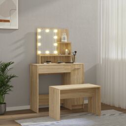 Berkfield Home Dressing Table Set with LED Sonoma Oak Engineered Wood in Brown - thumbnail 3