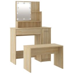 Berkfield Home Dressing Table Set with LED Sonoma Oak Engineered Wood in Brown - thumbnail 6