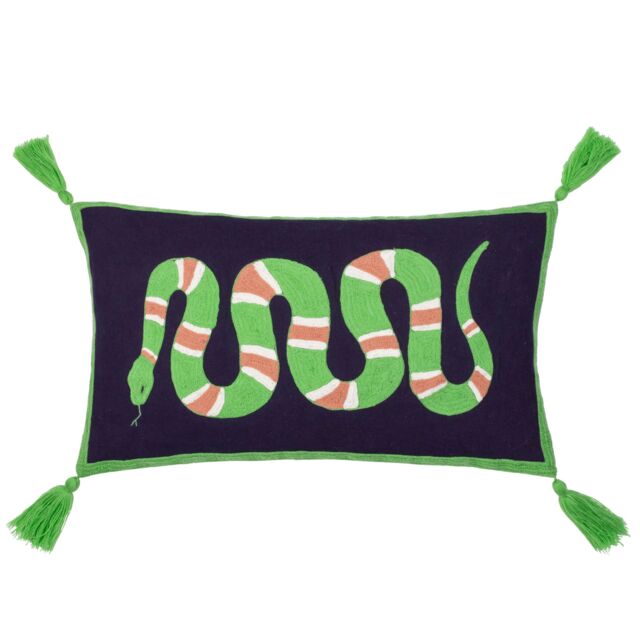 Furn Coral Snake 100% Cotton Embroidered Cushion in Lime - Size: 30 cm x 50 cm - image 1
