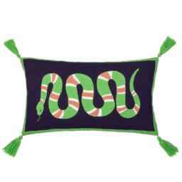 Furn Coral Snake 100% Cotton Embroidered Cushion in Lime - Size: 30 cm x 50 cm
