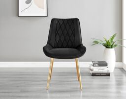 FurnitureboxUK Leonardo Grey Glass Marble Effect Gold Leg Table & 4 Pesaro Gold Leg Chairs in Black - thumbnail 5
