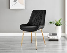 FurnitureboxUK Leonardo Grey Glass Marble Effect Gold Leg Table & 4 Pesaro Gold Leg Chairs in Black - thumbnail 7