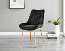 FurnitureboxUK Leonardo Grey Glass Marble Effect Gold Leg Table & 4 Pesaro Gold Leg Chairs in Black - thumbnail 4