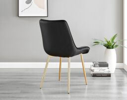 FurnitureboxUK Leonardo Grey Glass Marble Effect Gold Leg Table & 4 Pesaro Gold Leg Chairs in Black - thumbnail 6