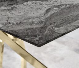 FurnitureboxUK Leonardo Grey Glass Marble Effect Gold Leg Table & 4 Pesaro Gold Leg Chairs in Black - thumbnail 3