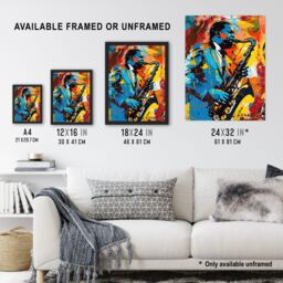 "Artery8 Blues Jazz Saxophone Player Vibrant Painting Framed Art Print - Size: W12"" x H16""" - thumbnail 3