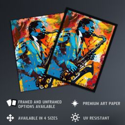 "Artery8 Blues Jazz Saxophone Player Vibrant Painting Framed Art Print - Size: W12"" x H16""" - thumbnail 2