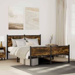 Berkfield Home Metal Bed Frame without Mattress Smoked Oak 140x190 cm in Brown - thumbnail 2
