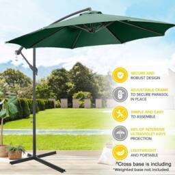 Havendro Large 3M Tilt Aluminium Parasol - Green Garden Shade - thumbnail 1