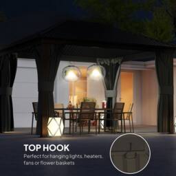 OUTSUNNY 3.6 x 3(m) Metal Garden Hardtop Gazebo with Screened Curtain Dark Grey - thumbnail 6