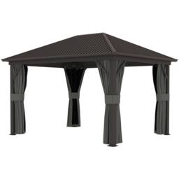 OUTSUNNY 3.6 x 3(m) Metal Garden Hardtop Gazebo with Screened Curtain Dark Grey - thumbnail 2