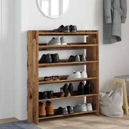 Berkfield Home Shoe Rack Old Wood 80x25x100 cm Engineered Wood in Brown - Size: 80 x 25 x 100 cm - thumbnail 3
