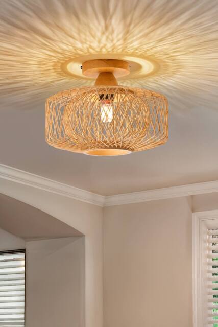 Living and Home E27 Bamboo-woven Ceiling Light in Natural - image 1