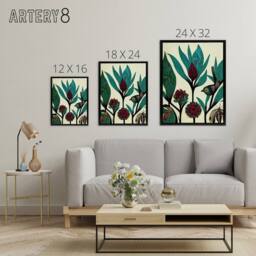 "Artery8 Folk Art Flowers Birds Framed Canvas Wall Art Print in Blue - Size: W12"" x H16""" - thumbnail 4
