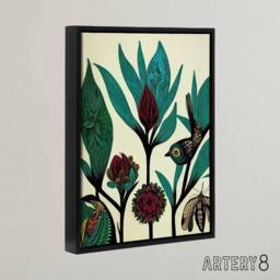 "Artery8 Folk Art Flowers Birds Framed Canvas Wall Art Print in Blue - Size: W12"" x H16""" - thumbnail 2