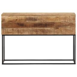 Berkfield Home Console Table 110x30x75 cm Solid Wood Rough Mango & Iron in Brown - Size: 110 x 30 x 75 cm - thumbnail 1