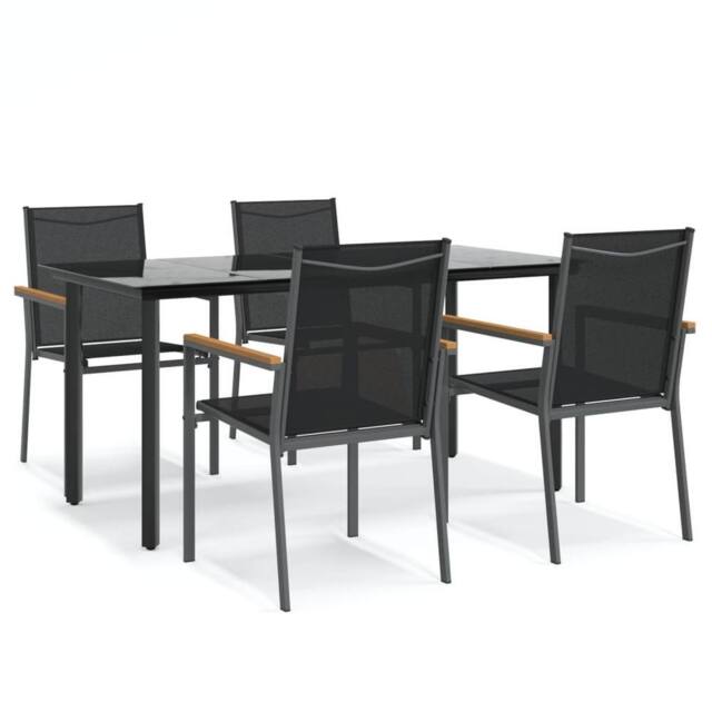 Berkfield Home 5 Piece Garden Dining Set Black Textilene & Steel - image 1