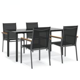 Berkfield Home 5 Piece Garden Dining Set Black Textilene & Steel - thumbnail 1