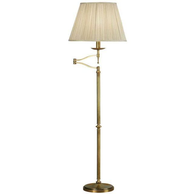Loops Luxury Moving Swing Arm Feature Floor Lamp Antique Brass & Beige Organza Shade in Metallics - image 1