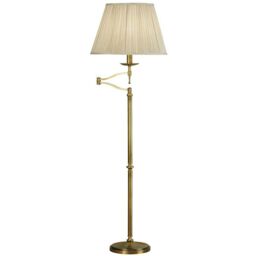 Loops Luxury Moving Swing Arm Feature Floor Lamp Antique Brass & Beige Organza Shade in Metallics