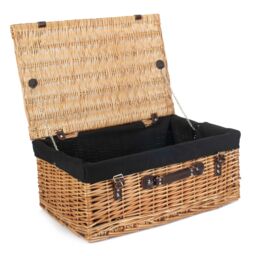 Red Hamper Wicker 55cm Buff Picnic Basket with Cotton Lining in Black - thumbnail 1