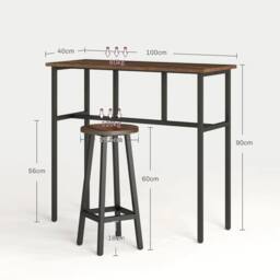 EONLION 6-Piece Industrial Bar Table Set in Brown - Size: 100 cm - thumbnail 2