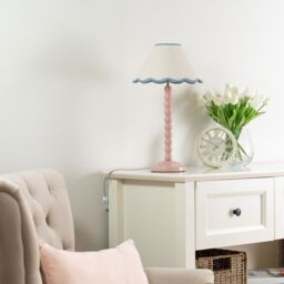 ValueLights Bobbins Rose Pink Table Lamp with Tapered Natural Linen Scallop Shade in Black - thumbnail 4