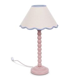 ValueLights Bobbins Rose Pink Table Lamp with Tapered Natural Linen Scallop Shade in Black - thumbnail 2
