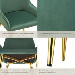 tectake Dining Chair Avane Set Of 2 - Green - Size: 2 Pack - thumbnail 5