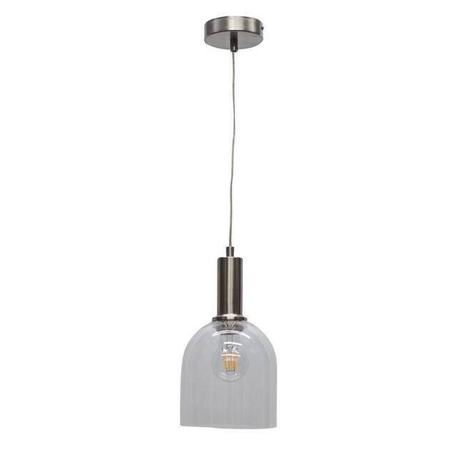 First Choice Lighting Belten - Clear Glass Cloche Satin Nickel Deco Pendant Fitting - image 1