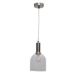 First Choice Lighting Belten - Clear Glass Cloche Satin Nickel Deco Pendant Fitting - thumbnail 1
