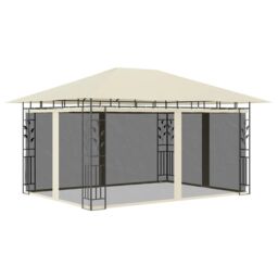 Berkfield Home Gazebo with Mosquito Net&LED String Lights 4x3x2.73 m Cream in Beige - thumbnail 3