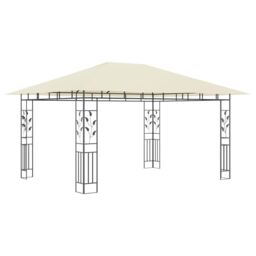 Berkfield Home Gazebo with Mosquito Net&LED String Lights 4x3x2.73 m Cream in Beige - thumbnail 5