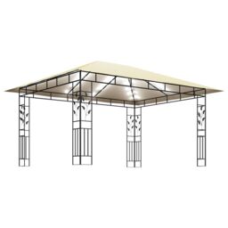 Berkfield Home Gazebo with Mosquito Net&LED String Lights 4x3x2.73 m Cream in Beige - thumbnail 4