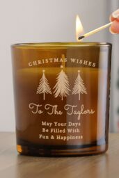 Personalised Memento Company Personalised Christmas Tree Amber Glass Candle in Light Brown - thumbnail 4