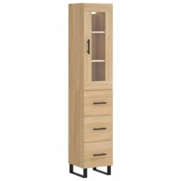 Berkfield Home Highboard Sonoma Oak 34.5x34x180 cm Engineered Wood in Light Brown - thumbnail 1