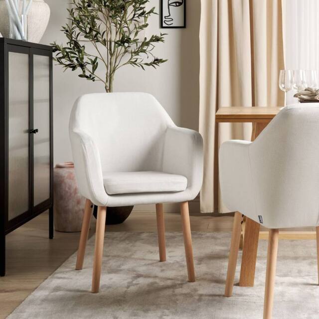 Wyld and Coco Prestige Dining Chair White Velvet Upholstery Armrests Solid - image 1