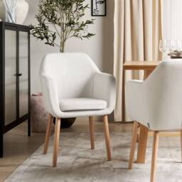Wyld and Coco Prestige Dining Chair White Velvet Upholstery Armrests Solid - thumbnail 1