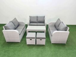 Fimous 8 Seater PE Wicker Rattan Furniture Sofa Sets with Oblong Coffee Table 2 Seater Love Sofa 2 Stool Light Grey - thumbnail 2