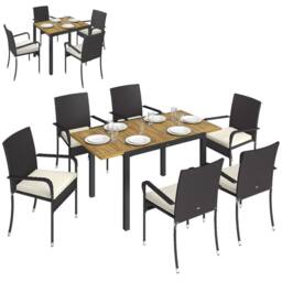 OUTSUNNY 6 Seater Rattan Garden Furniture Set with Stackable Chairs in Cream - Size: 150 cm x 80 cm - thumbnail 2