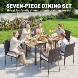 OUTSUNNY 6 Seater Rattan Garden Furniture Set with Stackable Chairs in Cream - Size: 150 cm x 80 cm - thumbnail 4