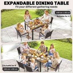 OUTSUNNY 6 Seater Rattan Garden Furniture Set with Stackable Chairs in Cream - Size: 150 cm x 80 cm - thumbnail 5