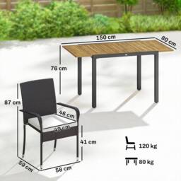 OUTSUNNY 6 Seater Rattan Garden Furniture Set with Stackable Chairs in Cream - Size: 150 cm x 80 cm - thumbnail 3