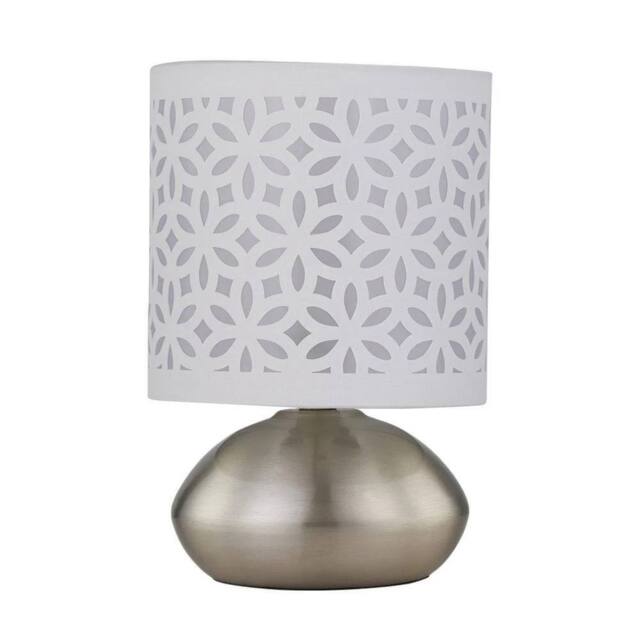 EONLION Brushed Chrome Touch Bedside Lamp Table Light White Cut Out Shade - image 1